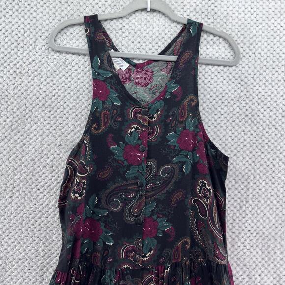 VTG Fabrizio Dress Womens S Black Paisley Rose Button Front Boho Pleated - Picture 3 of 11